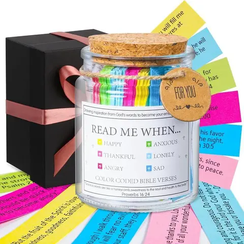 Bible Verse Jar, 1 Set Glass Scripture Prayer Jar, Room Decor, Bedroom Decor, Emotions Feelings Gift Church Holidays Bottles Tin Organiser Canister Proverbs jewelry jar