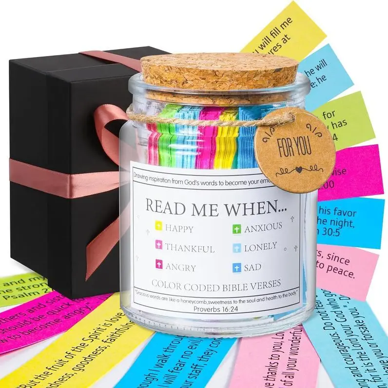Bible Verse Jar, 1 Set Glass Scripture Prayer Jar, Room Decor, Bedroom Decor, Emotions Feelings Gift Church Holidays Bottles Tin Organiser Canister Proverbs jewelry jar