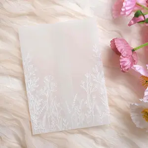 100 Pack Vellum Jackets for 5x7 Invitations - Pre-Folded 130GSM Translucent 5x7 Vellum Paper Wraps for Wedding Birthday Invitations (Wildflower Pattern)