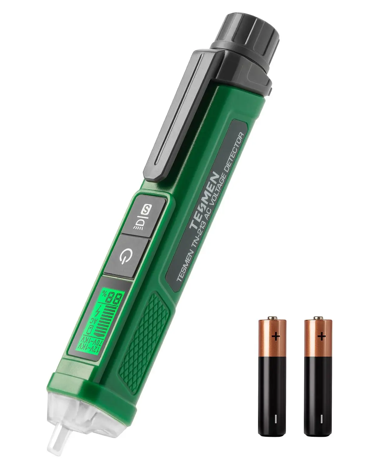 TESMEN TN-213 AC Measurement Tool, Electrical Testing Device Non-Contact, AC 12V-/70V-1000V, Dual Range, LCD Display in Percentage, Buzzer Alarm, Live Wire Tester, Wire Breakpoint Finder - Green