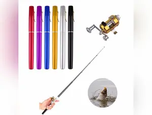 Portable Pocket Telescopic Mini Fishing Pole Aluminum Alloy Pen Shape Fishing Rod With Reel Wheel 6 Colors