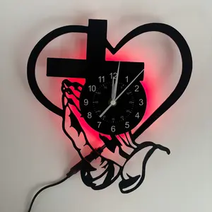 Christian Heart-Shaped Vinyl Wall Clock, Exquisite Small Creative Decorative Clock for Living Room Church Bedroom, Perfect Gift for Ramadan Christmas