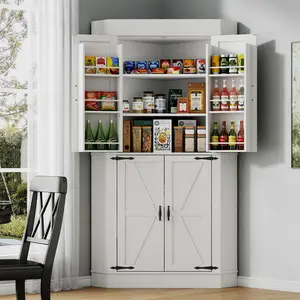 71" Kitchen Pantry Storage Cabinet with Corner Cabinet, Doors & Shelves, Tall Kitchen Hutch for Food Pantry, Farmhouse Furniture pantry cabinet kitchen cabinets bathroom storage cabinet