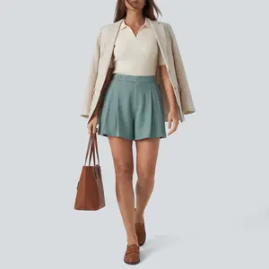 Halara High Waisted Pleated Casual Linen-Feel Shorts 5'' with Pockets