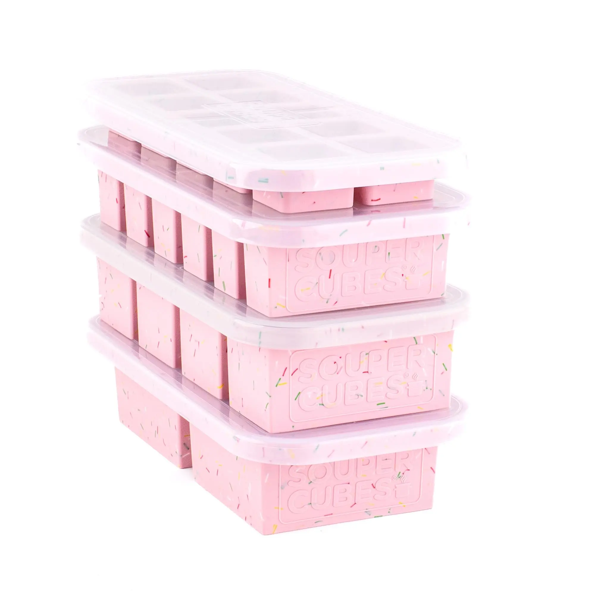 Souper Cubes Silicone Freezer Molds Gift Set with 2 Tbsp, 1/2, 1, and 2 Cup Silicone Freezer Trays With Lids - Meal Prep and Kitchen Essentials Bundle - Cotton Candy