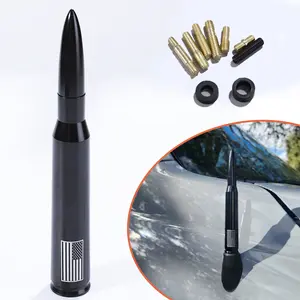 Black Short American Flag Bullet Style Antenna 50 Cal Mast Radio AM/FM For Tacoma Tundra 4Runner Trucks