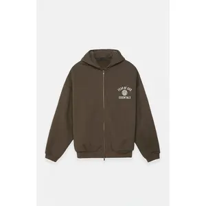 Fear of God ESSENTIALS Men's Brown Heavy Fleece University Full Zip Hoodie