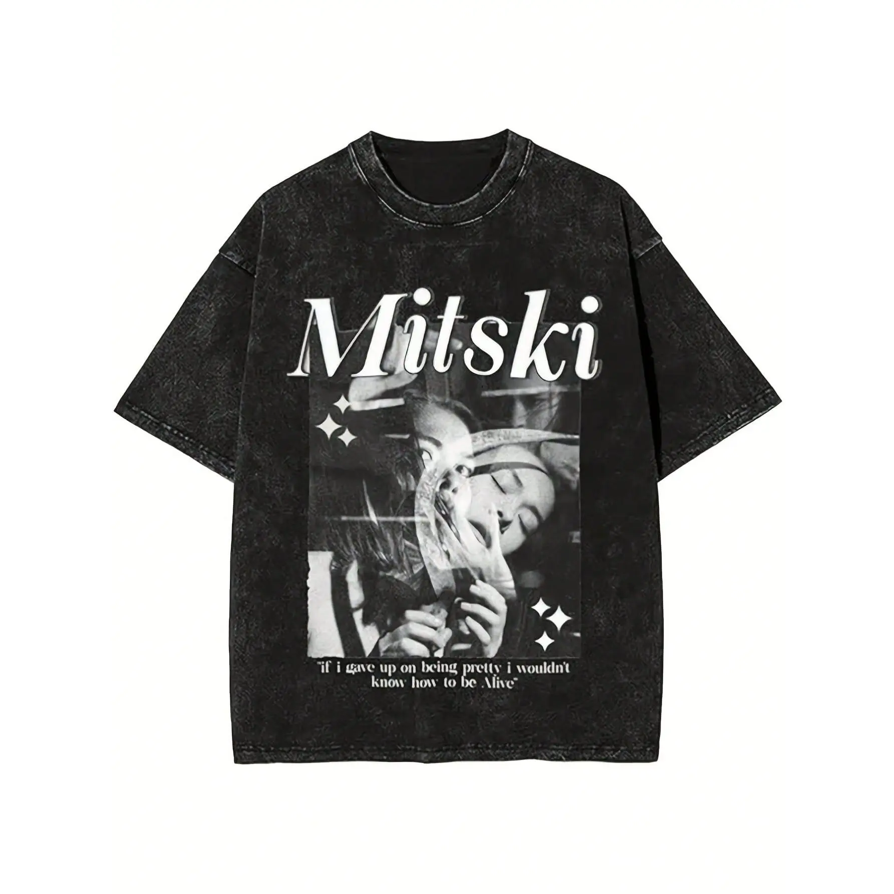 Mitski Men's Retro Pattern T-Shirt-Black Cotton Loose Version T-Shirt With Geometric Pattern And "I Want You To Be My Home" Sentence, Short-Sleeved Round Neck Casual Shirt, Suitable For Casual Wear.