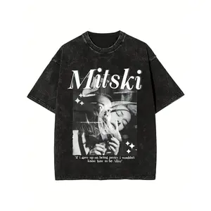 Mitski Men's Retro Pattern T-Shirt-Black Cotton Loose Version T-Shirt With Geometric Pattern And "I Want You To Be My Home" Sentence, Short-Sleeved Round Neck Casual Shirt, Suitable For Casual Wear.