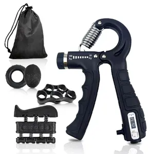 Grip Strengthener Workout Kit (5 Pack) Forearm Grip Adjustable Resistance Hand Gripper, Finger Exerciser, Finger Stretcher, Grip Ring & Stress Relief Grip Ball for Athletes Equipment