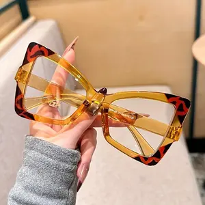 Women's Oversized Cat-Eye Fashion Frames - Non-Prescription Over-Eyeglass Glasses with Trendy Color-Blocked Frame Design, Over-Eyeglass Non-Prescription Glasses