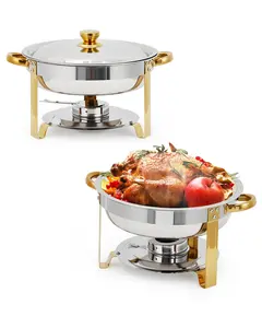 GARVEE 2 Pack 5 QT Round Buffet Servers and Food Warmers with Lid, Stainless Steel Chafing Dishes for Catering, Parties, Weddings, and Banquets in Elegant Gold Finish