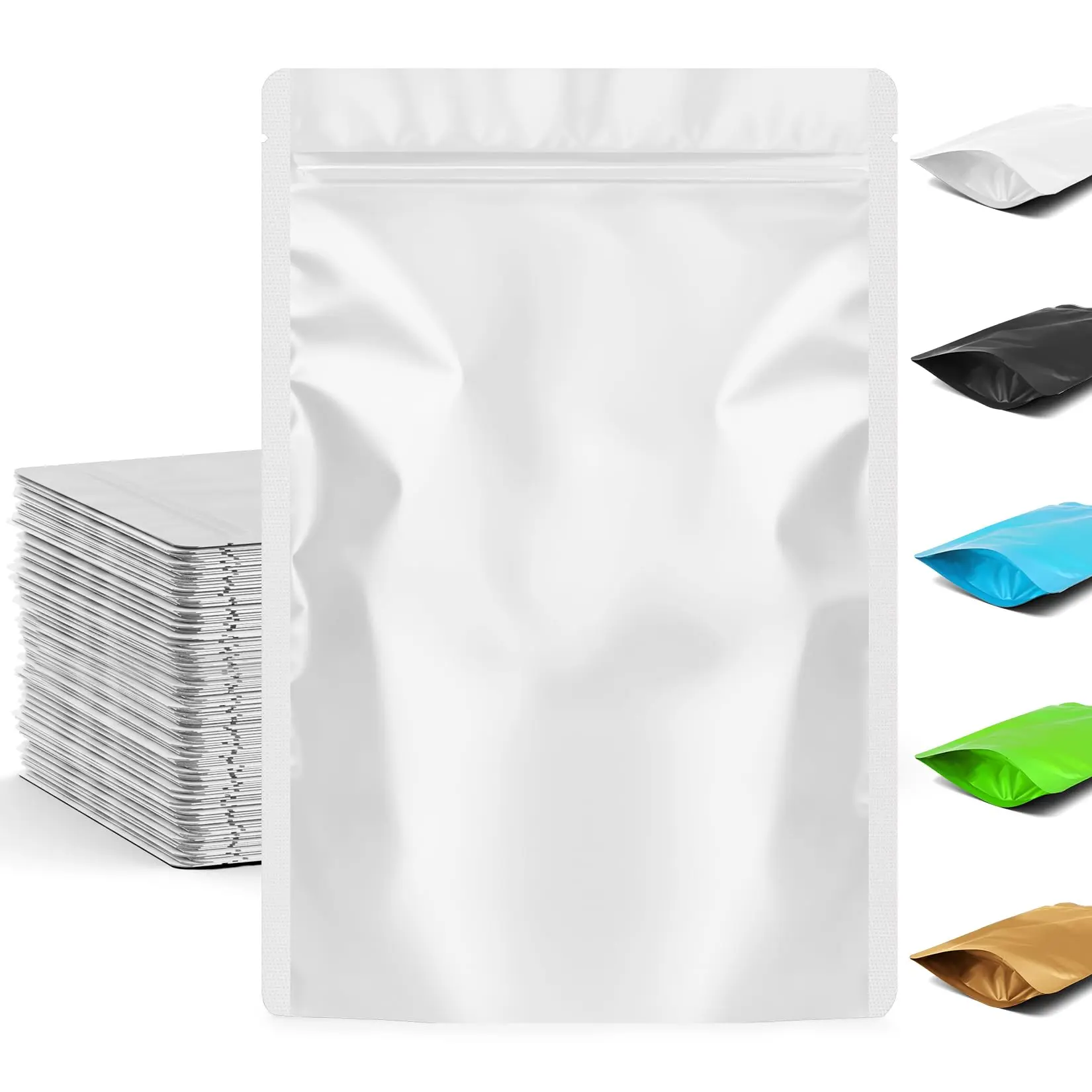 3.5x5.1 Inch Stand Up Mylar Resealable Bags For Food Storage Smell Proof Foil Pouch Packaging Sealable Zipper Bag Jerky Candy Cereal Coffee  Cards White 50 Pack