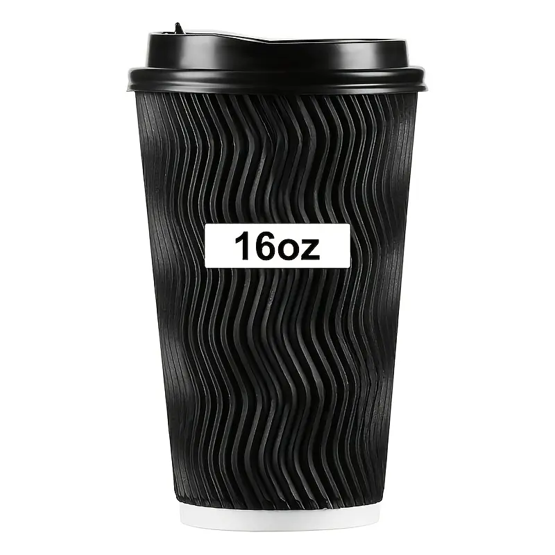 16oz Disposable Coffee Cups with Lids, Insulated Ripple Double-Walled Disposable Coffee Cups for Beverages Espresso Tea, 50Pack Disposable Coffee Cups with Lids for Parties and Travel