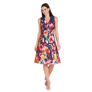 Navy Multi Bloom Sleeveless Dress - Petite