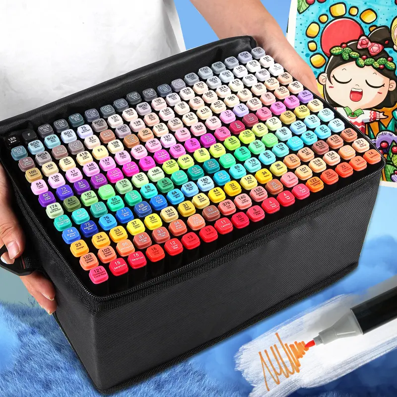 Alcohol Markers Pens Set, Art Markers Pen, Bright Permanent Markers for Coloring, Permanent Drawing Markers, Markers For Adults Coloring Book, Wide Chisel and Fine Tip, Dual Tip Design, Double Tipped Markers, Equipped with Black Suitcase