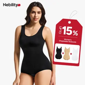 Nebility Women's High Waist Compression Shapewear Bodysuit - Sleeveless, Square Neck, Double Lined, Tummy Control Tank Top for Summer