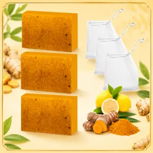 3PCS Honey Glow Lemon Turmeric Kojic Acid Soap 100g, Brightening Dark Spot Remover, Gentle Face & Body Acne Cleanser