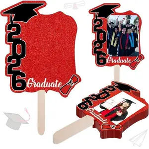 12pcs 2026 Graduation Folding Fans & Photo Frame Props, Handheld Signs, Graduation Decorations 2026, Party Decor for Class Group Photos, Ceremony Stage Layout,summervibes
