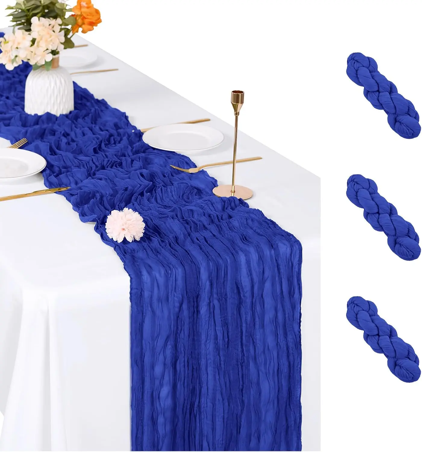 3 Pack Royal Blue Cheesecloth Table Runner, 17 x 108 inch, Semi Sheer Boho Cheese Cloth Fabric Table Runner Bulk for Wedding, Birthday, Party, Holiday, Home Decor