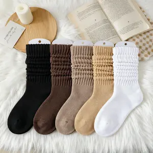 5 Pairs Women’s Solid Slouchy Crew Socks – Soft & Breathable Mid-Calf Socks for Daily Wear, Comfortable, Machine Washable, Great Gift for Her