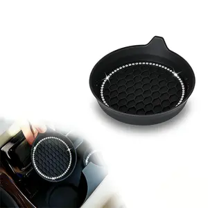 1 pcs Non-Slip Water Cup Pad, Car Coaster with Rhinestone Bling Decoration, Anti-Skid Rubber Cup Bottle Mat Accessories, Car Interior Accessory