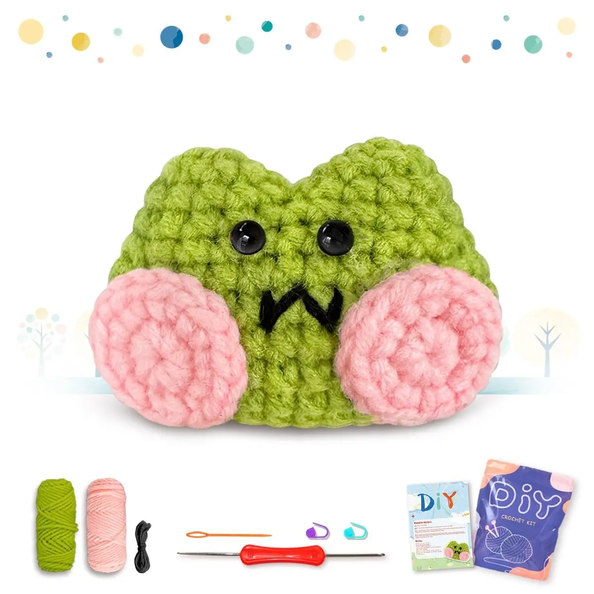 Cute Frog Design Crochet Kit, 1 Set DIY Crochet Kit with Step-by-step Video Tutorial, DIY Woven Craft for Beginners