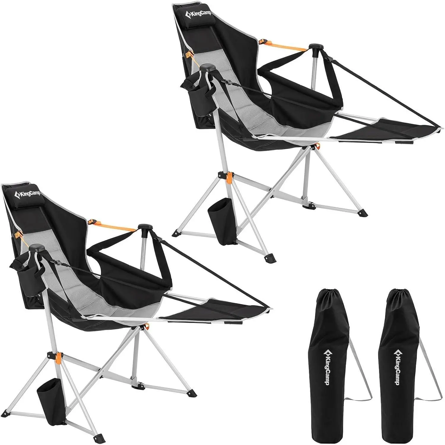 KingCamp Rocking Swing Chair with Footrest, Cup Holder & Pillow - Heavy-Duty Folding Portable Oversized Adult Patio Swing (400lbs Capacity) with Breathable Design, Armrest & Folding Frame for Outdoor Beach, Lawn
