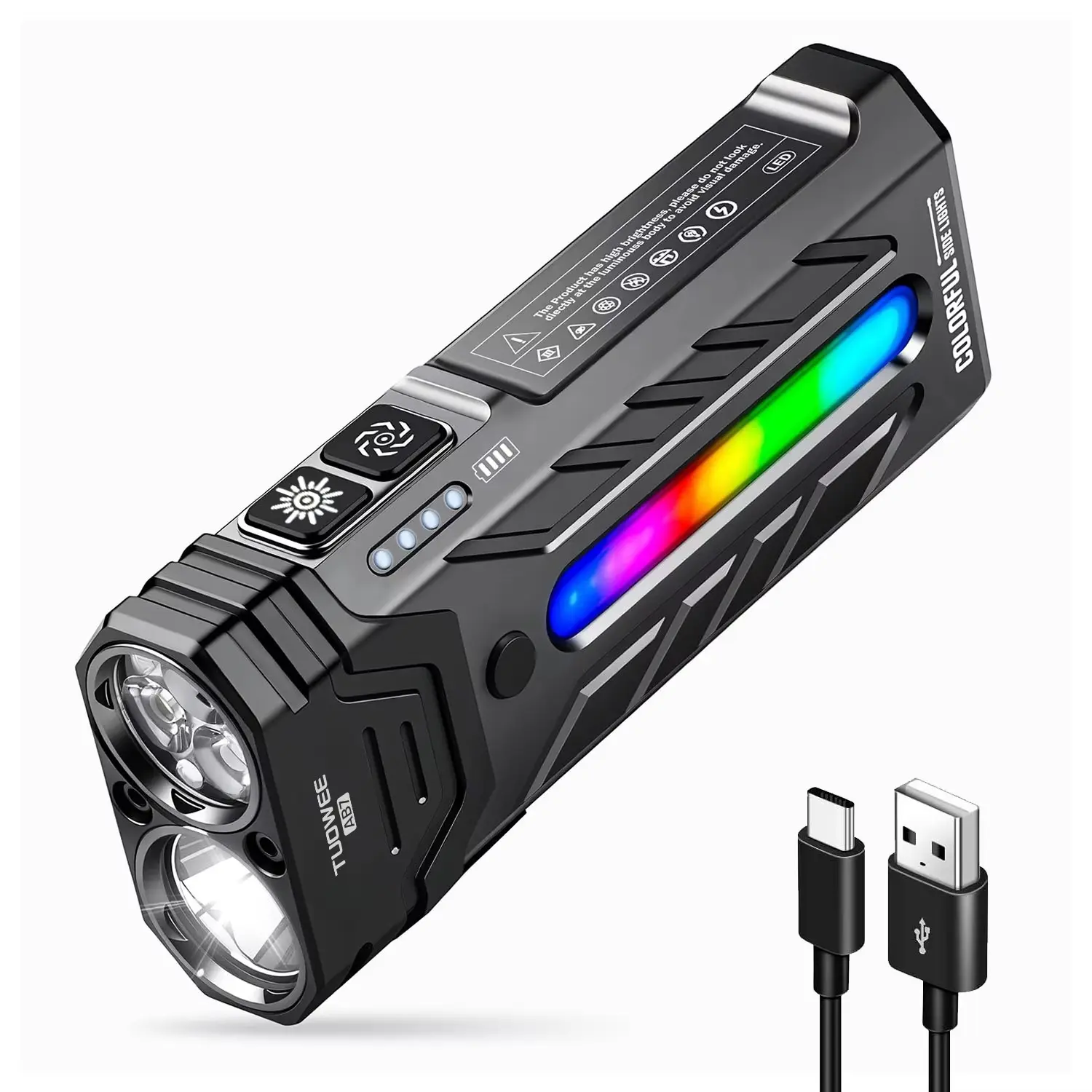 5000 Lumens High Lumen Output Dual Core RGB LED Light, Metal Clip Design, Magnetic Attachment, Multifunctional Versatile Tool Edc Torch Super Bright Flashlight for Job Site & Security Lighting Work Light High Lumen Flashlight Handheld Bright Flashlight