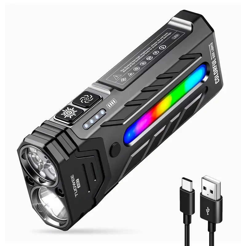 5000 Lumens Dual Core RGB LED Light, Metal Clip Design, Magnetic Attachment, Multifunctional Edc Torch for Job Site & Security Lighting, Super Bright Flashlight