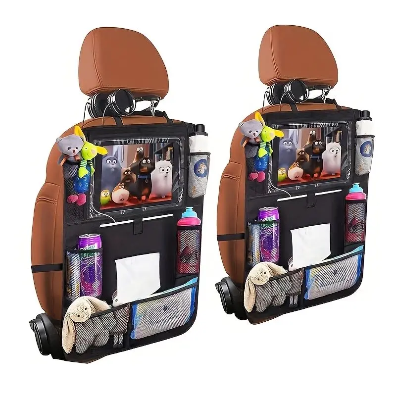 2-Pack Multifunctional Car Seat Back Storage Bag - Car Interior Accessory, Backseat Kick Protector, Footrest, Travel Gear to Organize the Back & Keep Kids Comfy, Holiday Gift Option, Kids Stay Comfy