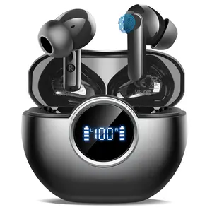 Wireless Earbuds, Bluetooth Headphones V5.4 Stereo Bass Ear Buds with ENC Noise Cancelling Mics,56H Bluetooth Earbuds with LED Display Charging Case, IP7 Waterproof Earphones for Android iOS Black