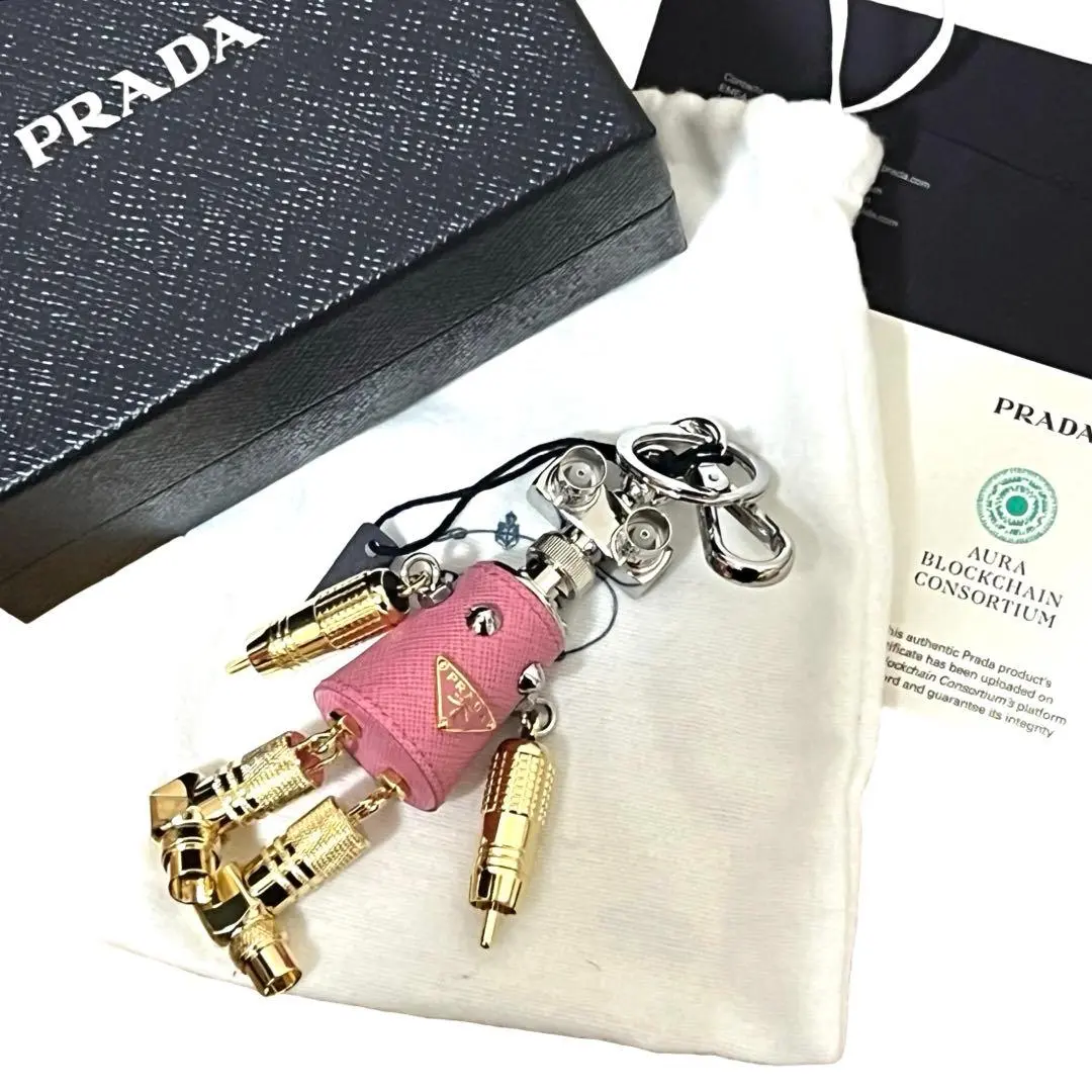Pre-owned PRADA Calfskin Small Leather Goods Robot Leather Metal Keychain Charm