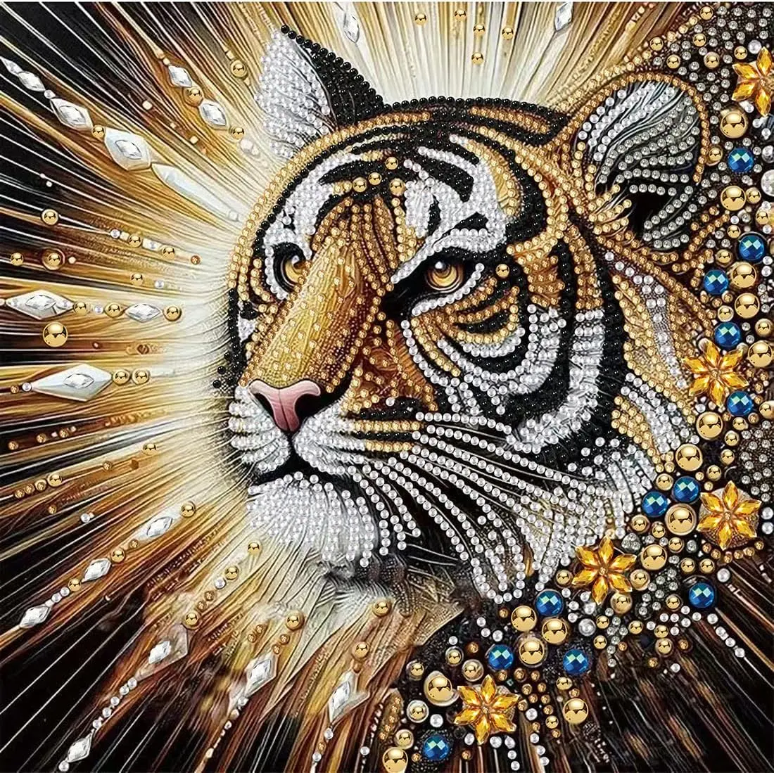 DIY Special Shape Diamond Art Kits for Adults, 5D Diamond Painting Kits for Beginner, Tiger Gem Art, Animal Diamond Crystal Rhinestones Painting Kits for Home Wall Decor Gift, 11.8x11.8 inch
