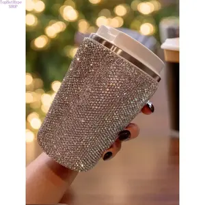 Luxury Bling Rhinestone 304 Stainless Steel Thermos, Large Capacity Stylish Insulated Water Bottle, Portable Leak-Proof Design for Car Travel Daily Use