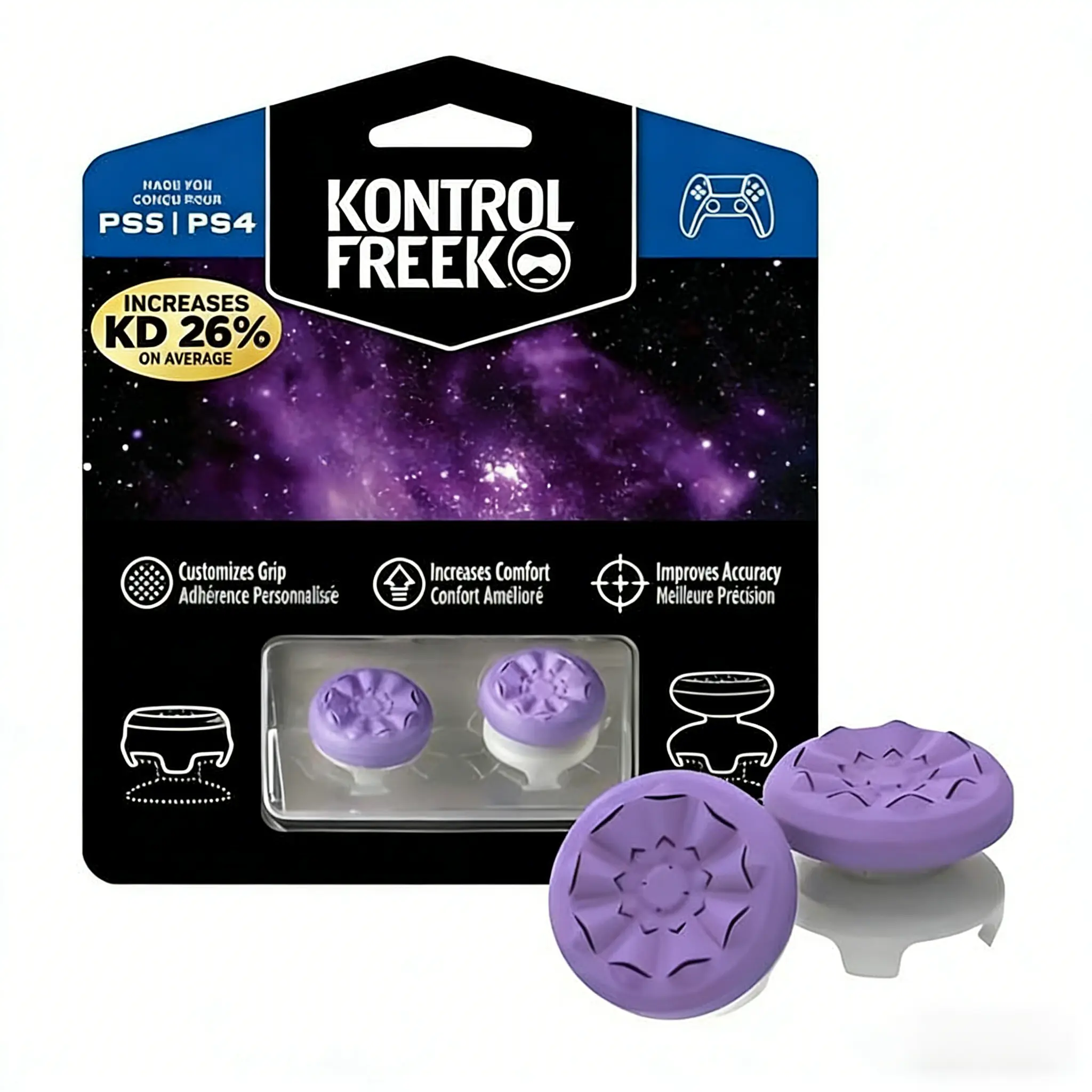 Designed for PS5 and PS4 controllers. Made of durable, anti-slip material for stable control. Easy to install without tools. Protects original joysticks from wear and tear. Enhances grip comfort during extended gameplay. Grip Customizes Grip