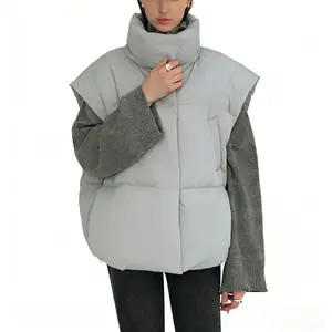 Womens Oversized Puffer Vest Outerwear Stand Collar Drawstring Hem Sleeveless Jackets Zip Warm Winter Coats Quilted Lightweight Padded Gilet with Pockets Casual Daily Commute Travel Layering Outerwear