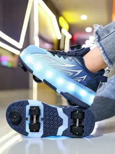 Unisex Kids LED Rechargeable Glowing Skates, Multi-Functional Transforming Roller Skates, All Season Outdoor Sports Skates with Detachable Wheels