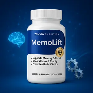 MemoLift Brain Support Formula - Memory, Focus & Clarity Supplement with Bacopa, Rhodiola & Huperzine-A - Supports Mental Energy & Brain Vitality - 30 Capsules - Zenvia Nutrition Healthcare Natural