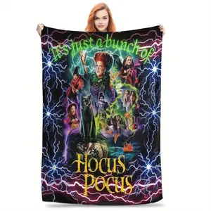 Halloween Hocus Pocus themed printed flannel blanket, warm and comfortable, suitable for sofa, office, travel - a gift choice for all seasons