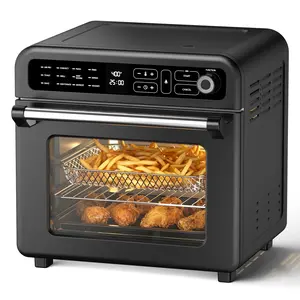 COWSAR Air Fryer Toaster Oven, 25QT Air Fryer Toaster Oven Combo, 12-in-1 Digital Countertop Natural Convection Roast Bake Dehydrate and Reheat 1750W Stainless Steel, Black