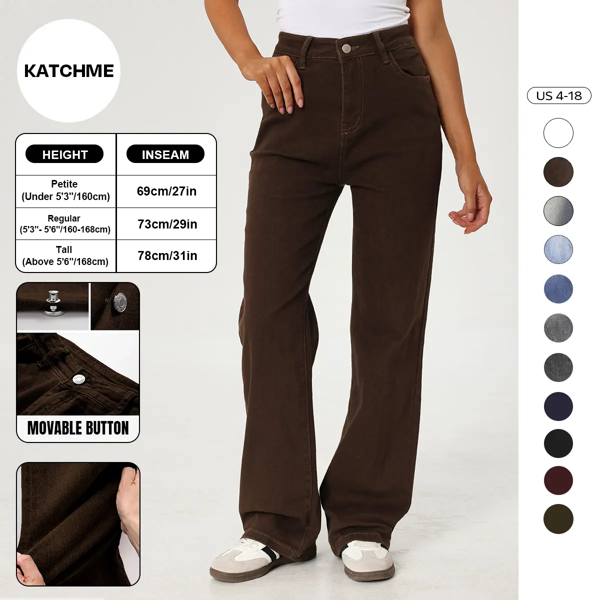 Katch Me Chic Women's Minimalist High Waist Durable Denim Wide Leg Jeans, Chic Multi-Pocket Trousers for Daily Wear, Classic Wrinkle-Resistant Baggy Stretchy Pants, Basic Bottom #TikTokMadeMeBuyIt #DenimJeans #WideLegPants