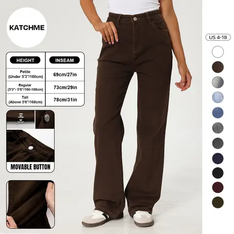 Katch Me Chic Women's Minimalist High Waist Durable Denim Wide Leg Jeans, Chic Multi-Pocket Trousers for Daily Wear, Classic Wrinkle-Resistant Baggy Stretchy Pants, Basic Bottom #TikTokMadeMeBuyIt #DenimJeans #WideLegPants