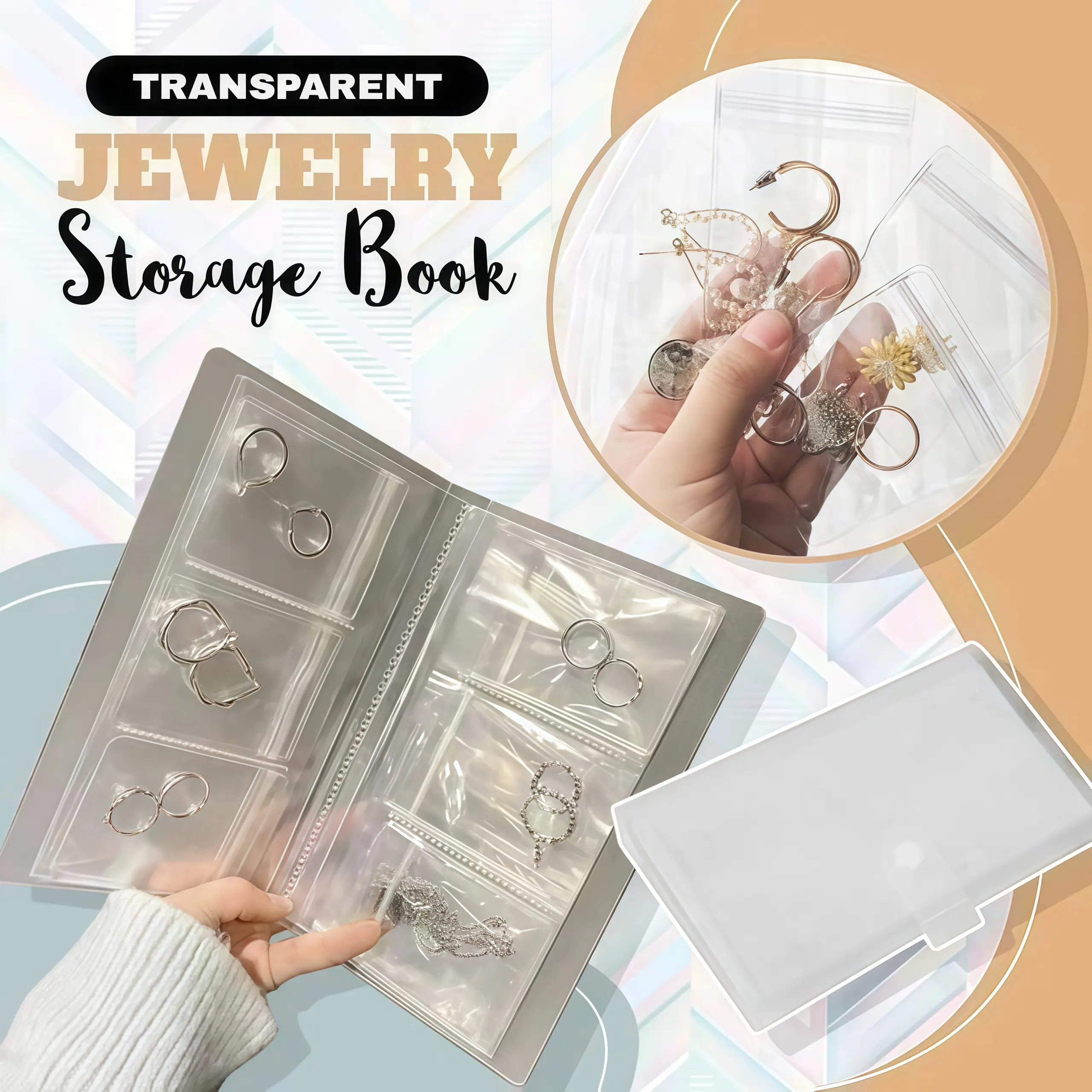 Jewellery Organizer Book Set - Transparent Classic Rectangle, Dustproof Cover, Compartmentalized Design, Home Organizer Storage Solution
