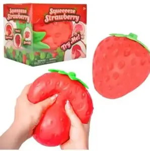 Toymendous Squeeze Strawberry - Extra Large 5" Squishy Stress Ball for Adults & Kids 3+ - Fruity Fidget Toy for Stress Relief & Sensory Play - Safe & Durable Non-Toxic Material