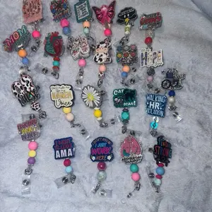 Badge Reels - Assorted Designs, Various Texts, Colorful Beads, Fun and Creative Presentation for Events and Celebrations