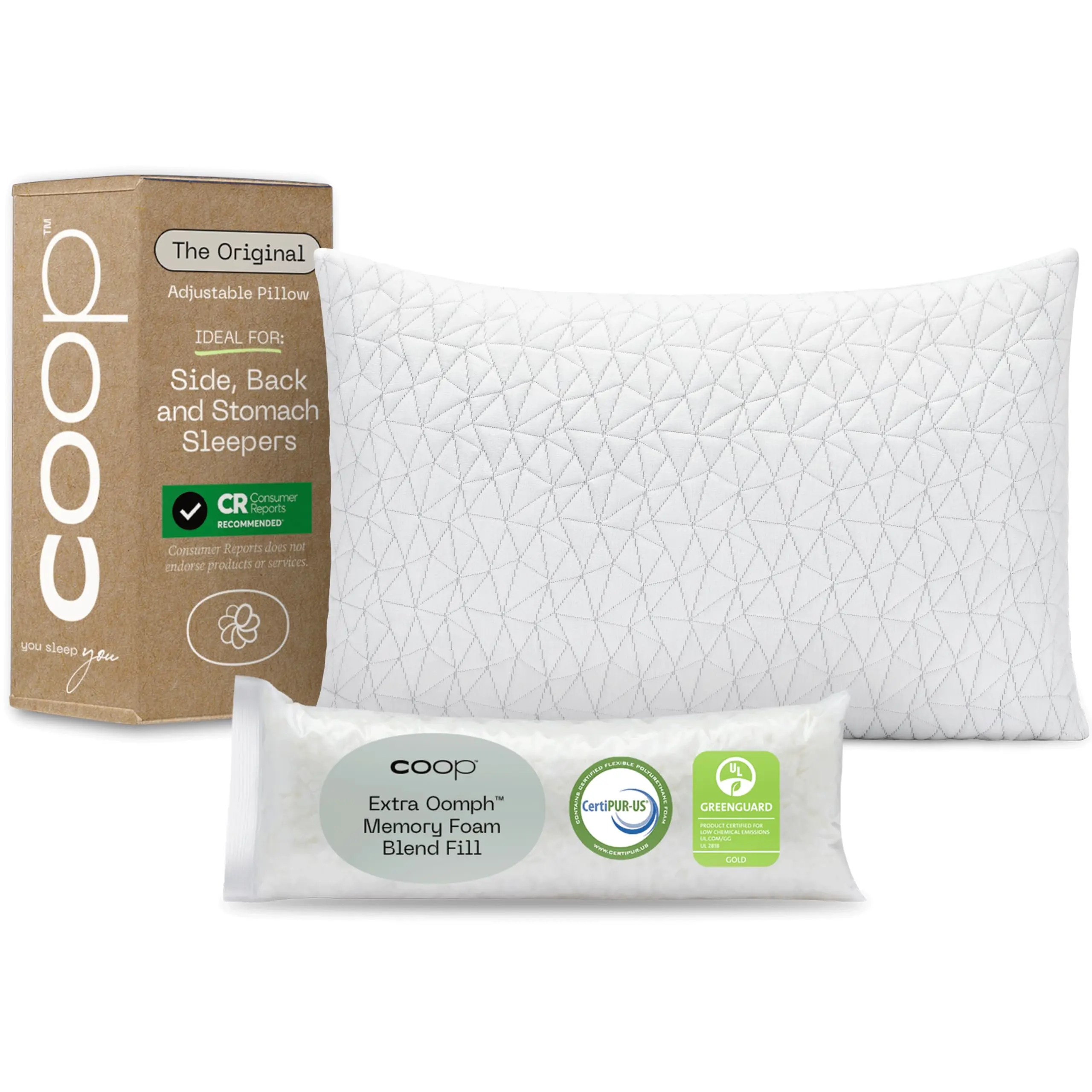 Coop Home Goods Original Loft, Queen Size Bed Pillows for Sleeping - Adjustable Cross Cut Memory Foam Pillows - Medium Firm for Back, Stomach and Side Sleeper