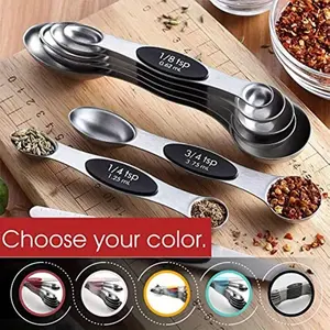 8pcs/set, Magnetic Measuring Spoon, Stainless Steel Measuring Spoon, Coffee Measuring Spoon, Baking Tools, Household Food Grade Graduated Measuring Spoon, Double End Measuring Spoon Set, Kitchen Utensils, Kitchen Gadgets, Apartment Essentials