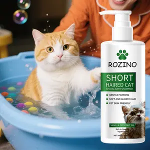 ROZINO Short Haired Cat Shampoo - Rich Foam, Gentle Cleansing & Moisturizing Formula with Vanilla Coconut Oil for Soft Shiny Fur