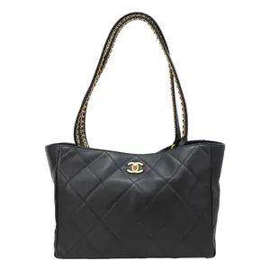 Pre-owned CHANEL leather Tote Bags Book Pocket Quilted Calfskin Shopping Tote Bag Black